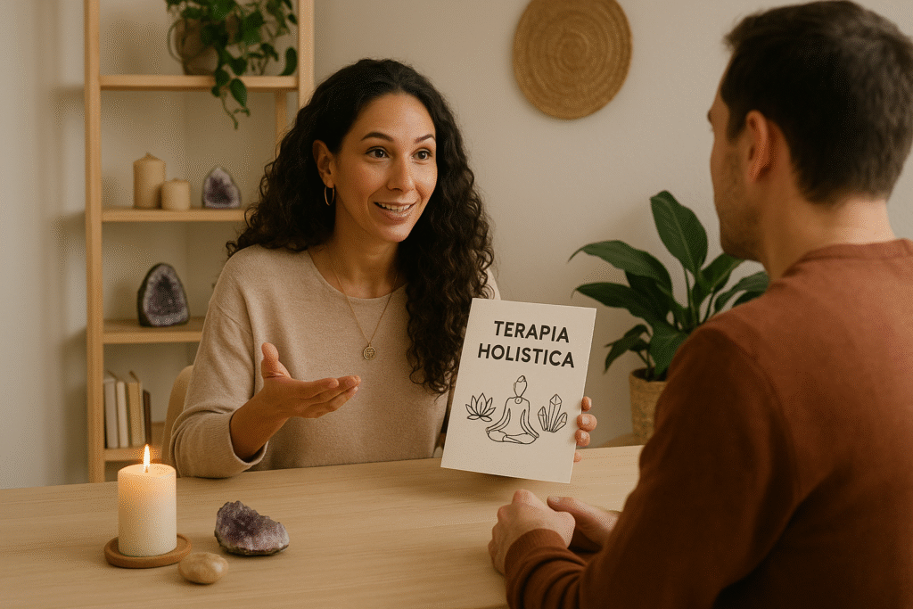 Terapeuta diante do Cliente para Vender Terapia Integrativa e Holistica